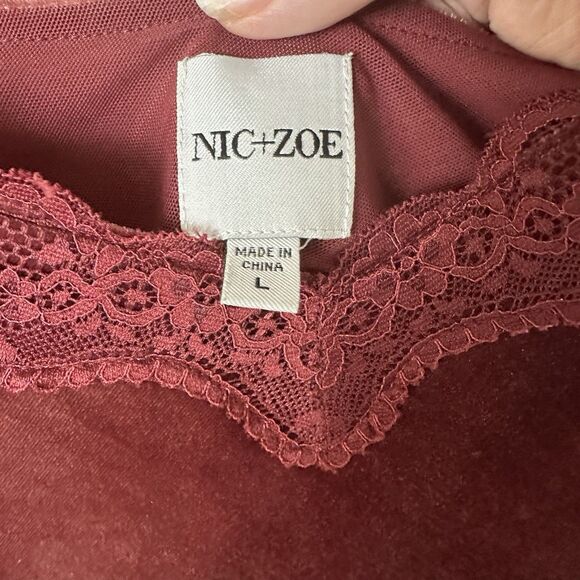 Nic+Zoe Velvet Lace Trim Burgundy Cami Tank Top Large Bra Friendly Straps - Picture 4 of 5